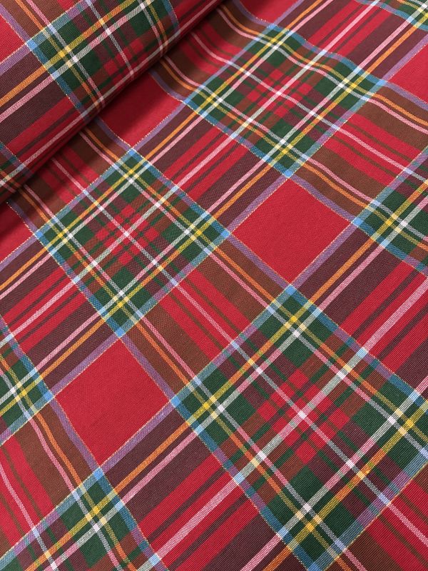 Loneta CUADROS ESCOCÉS  ROJO LUREX 5 cm