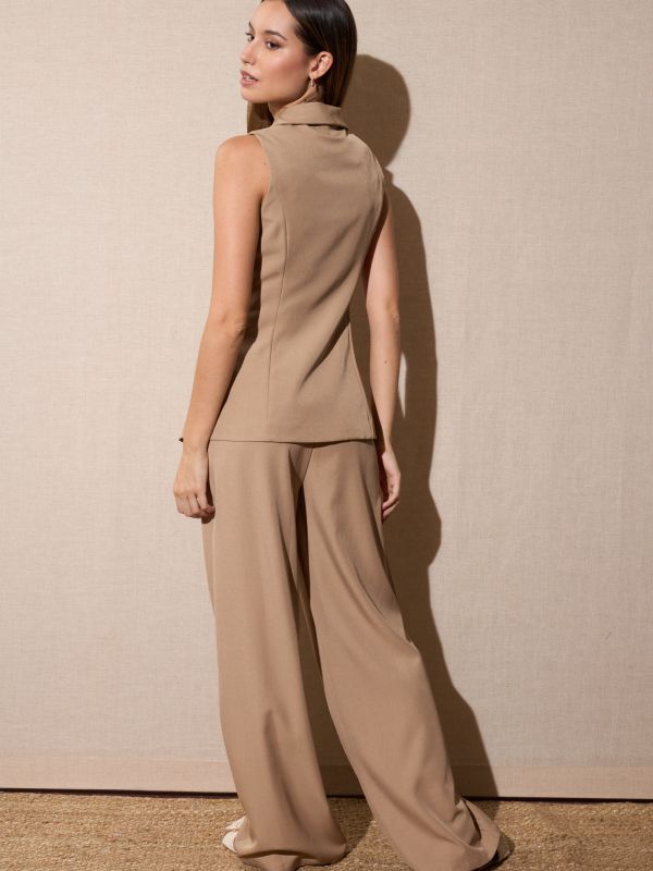 Pantalón Wide Leg Traje Marrón-2