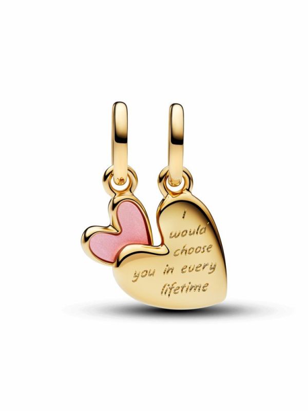Charm Colgante Divisible Pandora Corazón Rosa Madre e Hija parte posterior