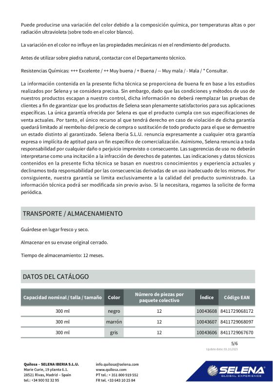 Quilosa PU 50 Sellador y Adhesivo de Poliuretano Monocomponente
