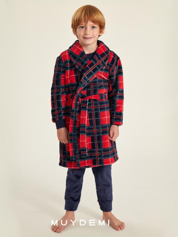 Bata niño cuadros rojos