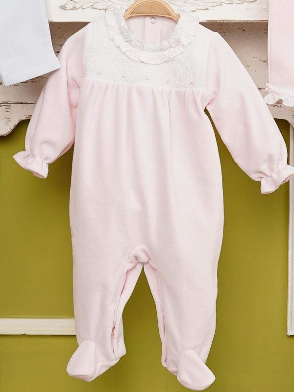 Pelele bebe nidos con bordado rosa