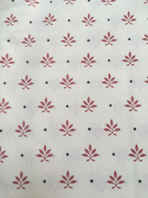 Loneta HALF PANAMÁ FONDO BEIG HOJA PEQUEÑA GRANATE 