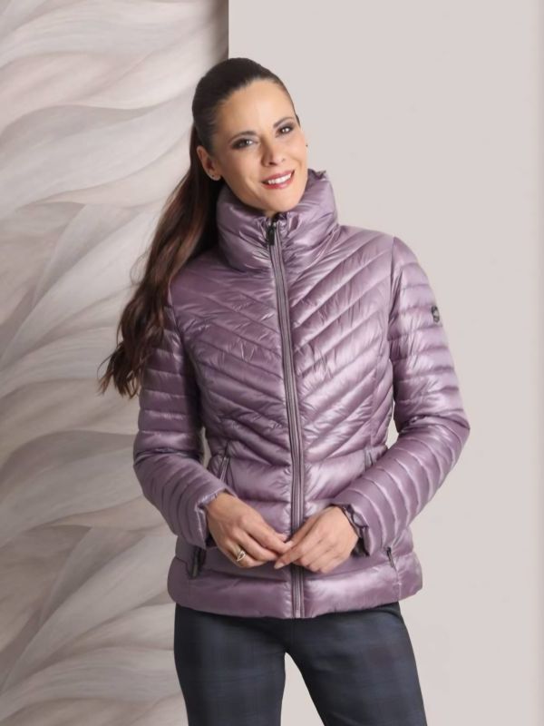 Chaqueta Acolchada Entallada en Malva Metalizado
