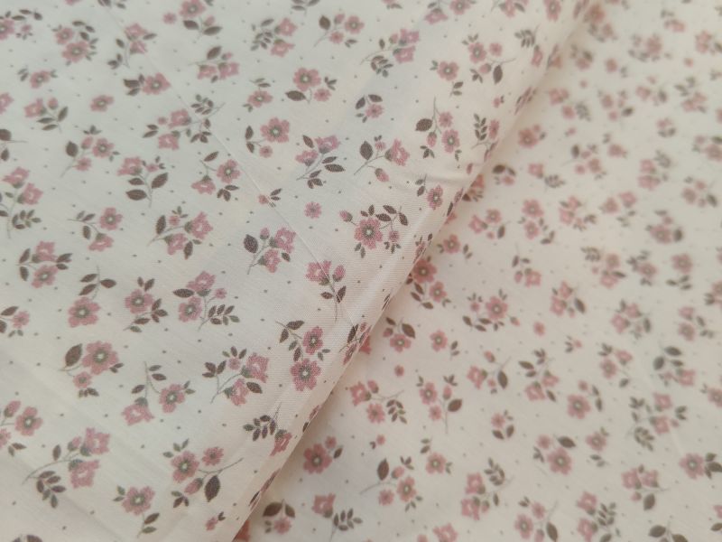 Popelin ESTAMPADO FONDO BLANCO FLOR ROSA