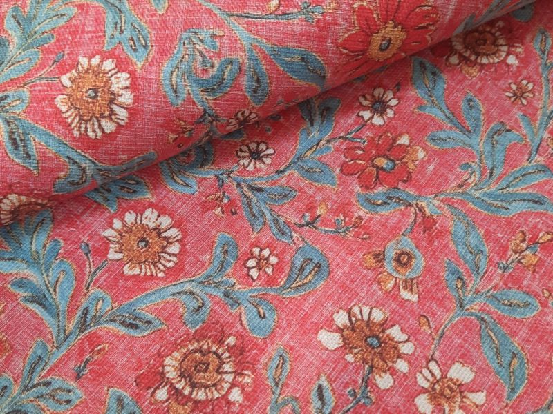 Loneta PANAMÁ FONDO CORAL DISEÑO VERDE AGUA 