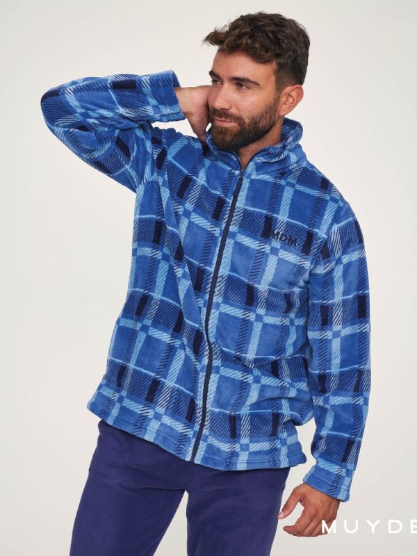 Bata hombre corta cuadros azul