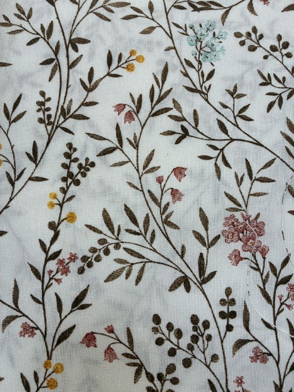 Loneta FONDO BLANCO RAMA MARRÓN FLOR ROSA PALO 