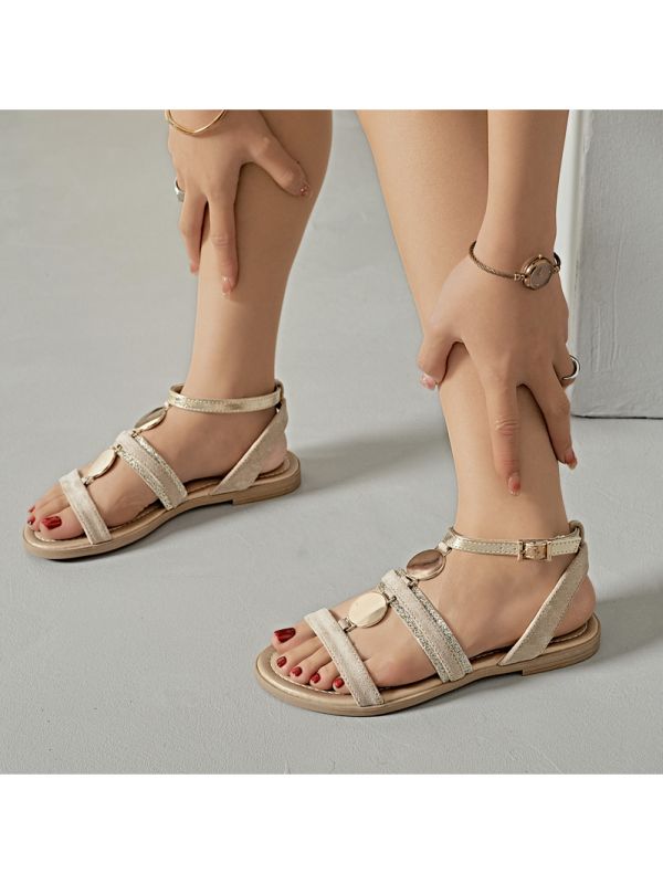 Sandalia Tiras Medallón Beige