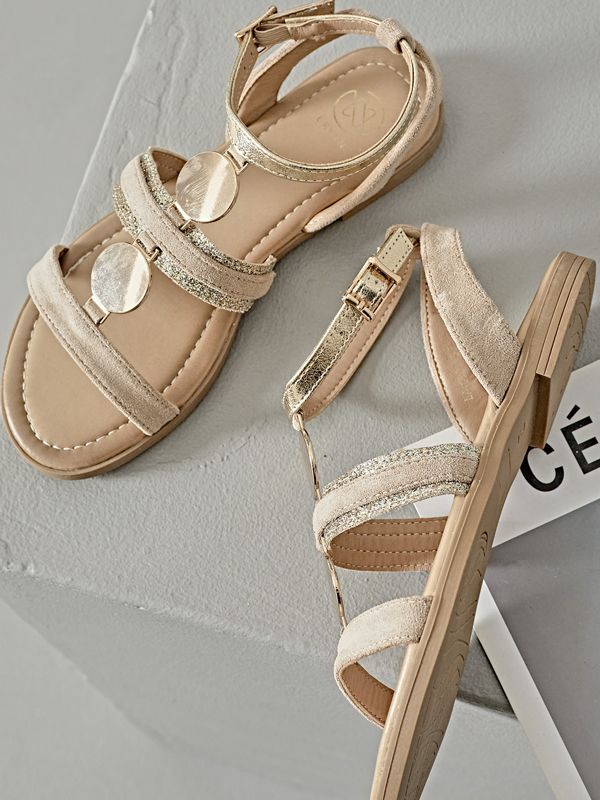 Sandalia Tiras Medallón Beige