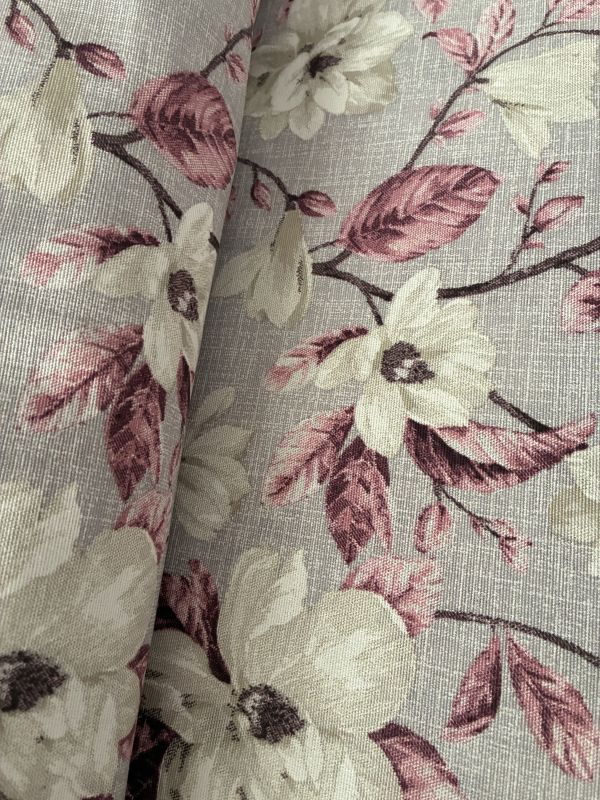 Loneta estampada FONDO GRIS FLOR BLANCA 