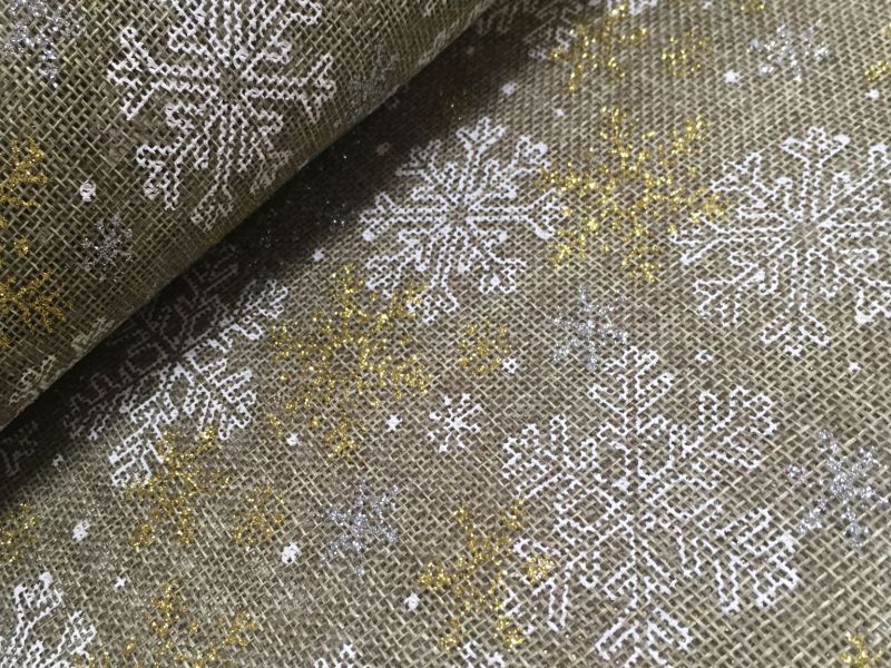 Tela de saco o arpillera NAVIDAD ESTRELLA DORADA Y BLANCA