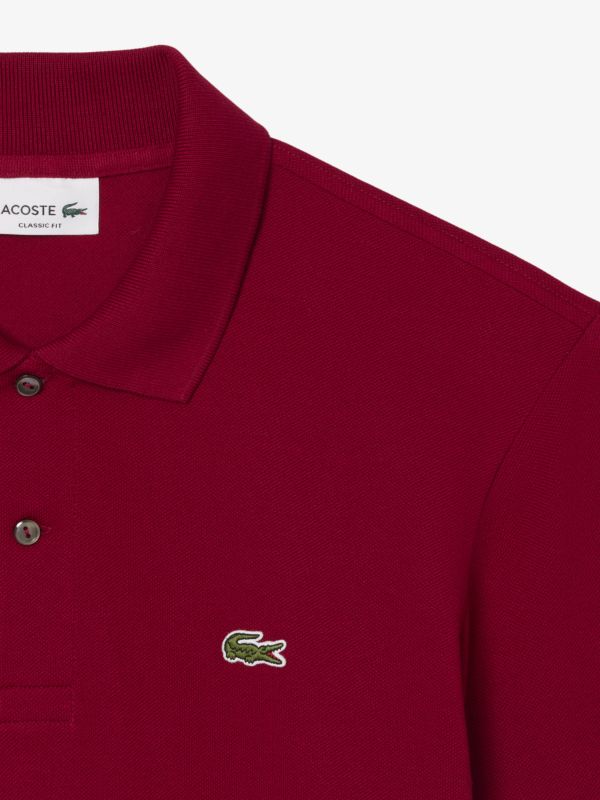 Polo de Manga Larga Lacoste L.12.12 en Rojo Burdeos