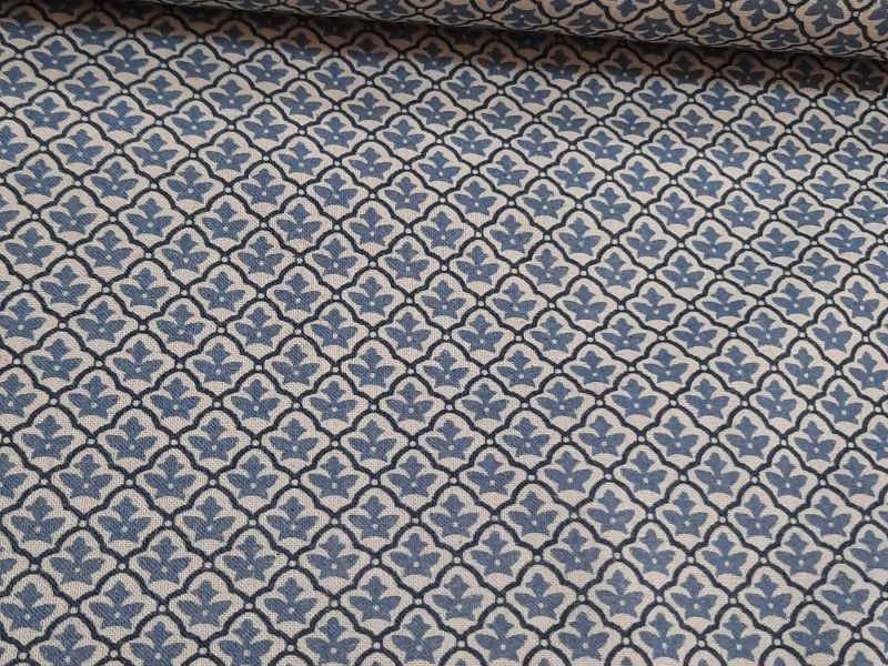 Popelin ROMBO FLOR AZUL 