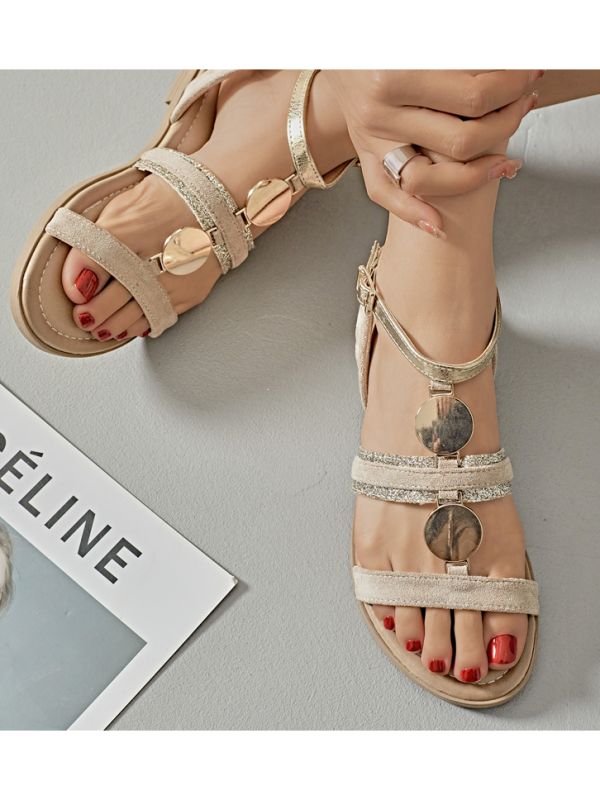 Sandalia Tiras Medallón Beige