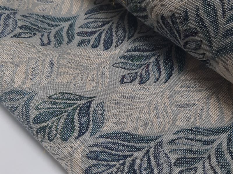 Tela Tapiceria jacquard GONELINO HOJAS AZULES
