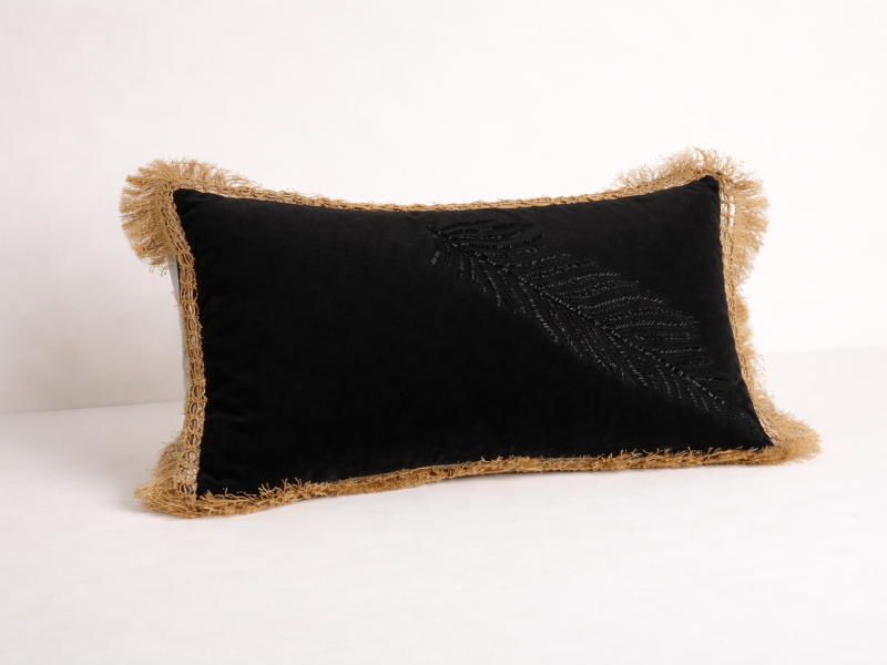 Cojín Pluma de Cristal y Flecos Oro