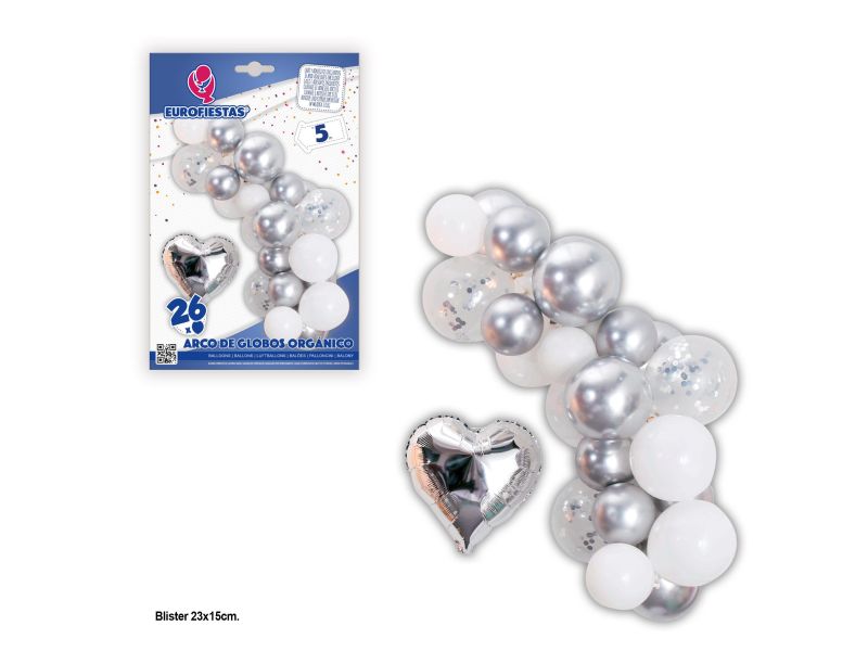 Arco de globo blanco plata con corazon