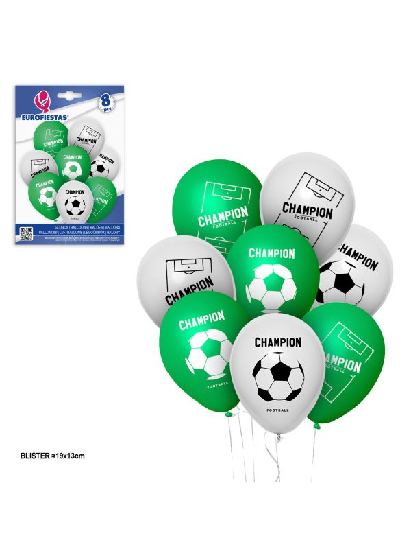 Bolsa de 8 globos futbol verde blanco