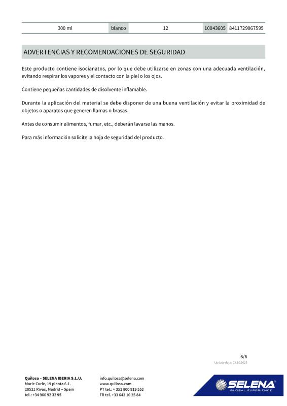Quilosa PU 50 Sellador y Adhesivo de Poliuretano Monocomponente