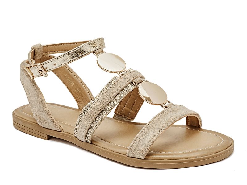Sandalia Tiras Medallón Beige