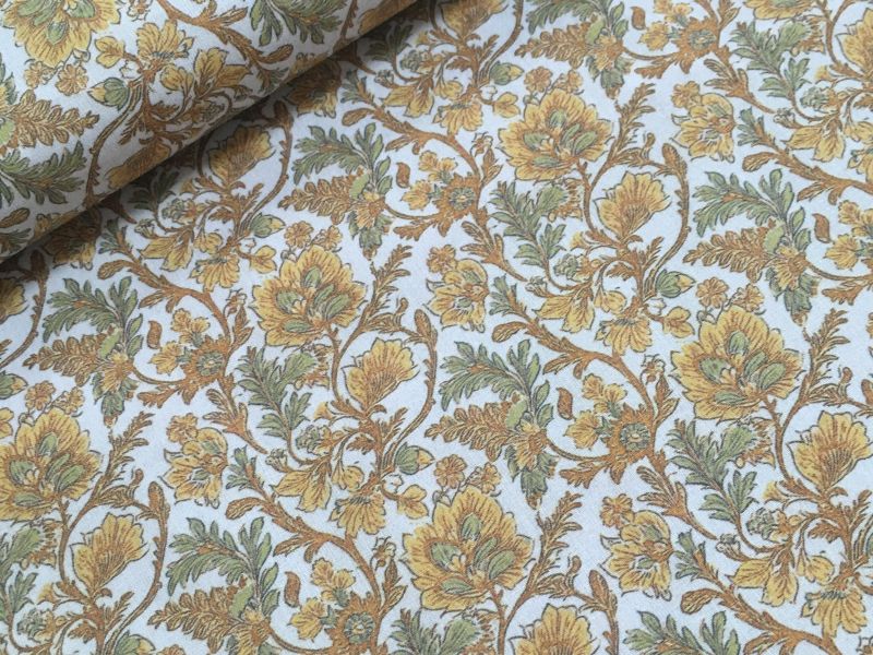 Popelin  estampado FLORAL MOSTAZA 