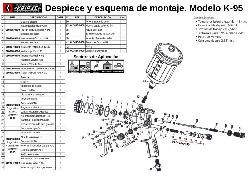 Pistola Gravedad Aerográfica Kripxe K‑95 LVMP