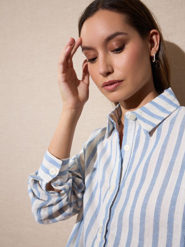 Camisa Lino Rayas Azul-2