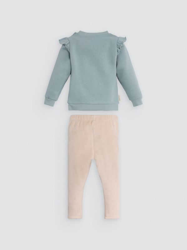 Conjunto bebe niña sudadera oso volante y pantalón texturizado