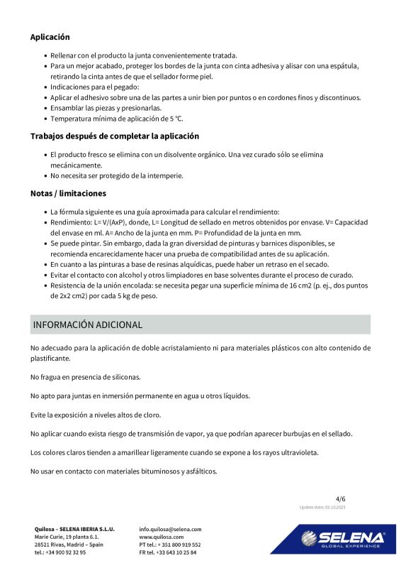 Quilosa PU 50 Sellador y Adhesivo de Poliuretano Monocomponente