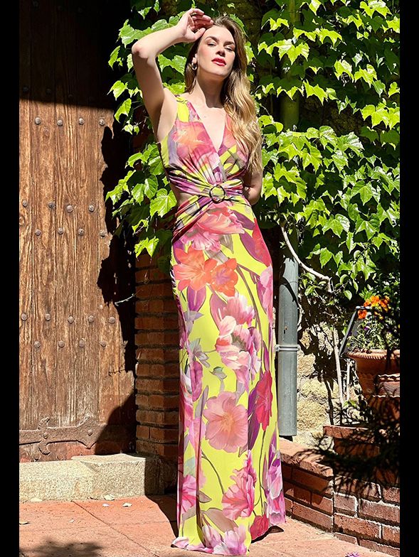 Vestido Flores Abertura
