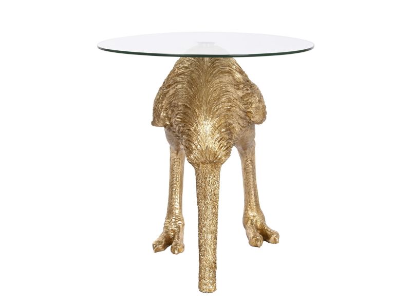 Mesa Avestruz Dorada con Cristal