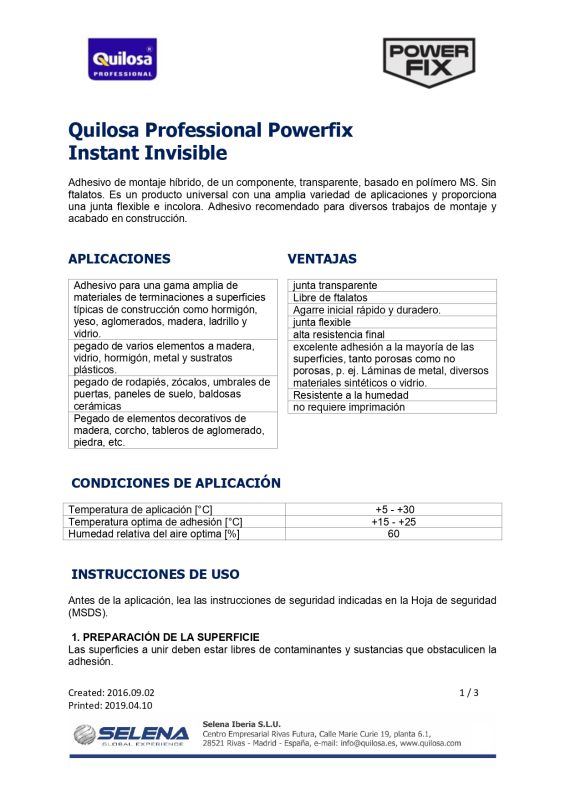 Quilosa Profesional Power Fix Instant Invisible 300 ml