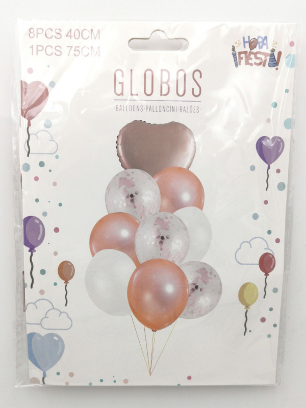 Conjunto de Globos Corazon Rosa oro