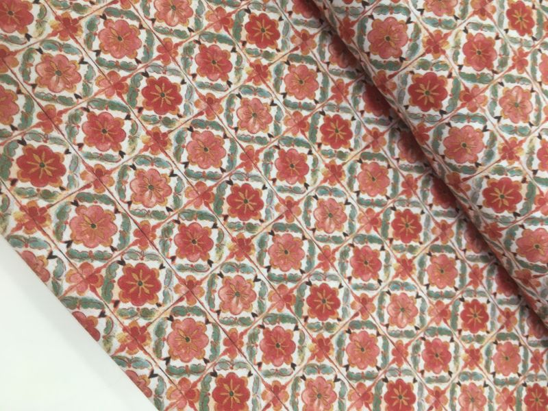 Popelin estampado ROMBO FLOR GRANATE 