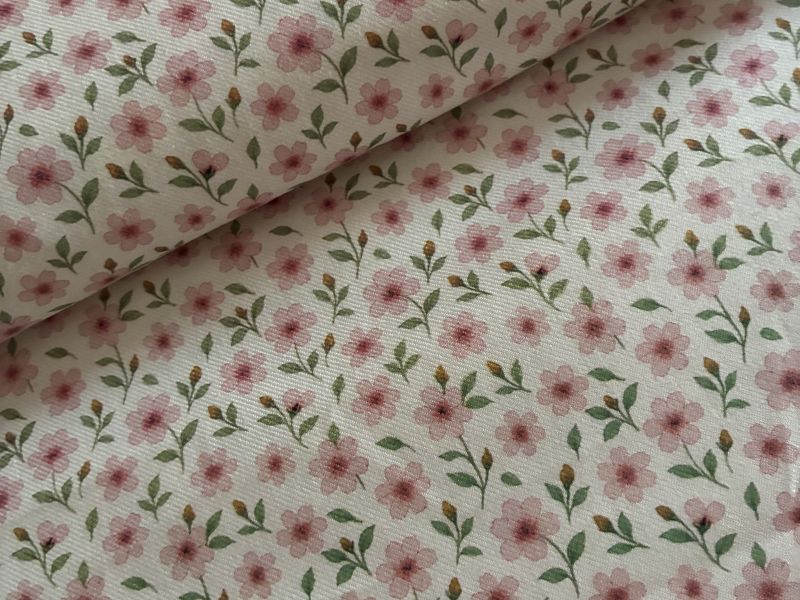 Popelin de algodón estampado  BLANCO MARGARITA ROSA 