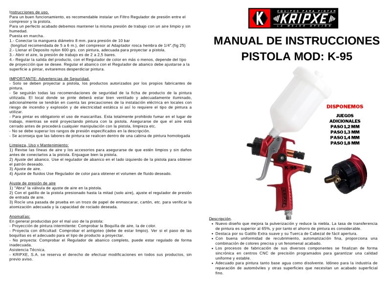Pistola Gravedad Aerográfica Kripxe K‑95 LVMP