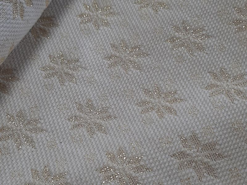 TELA BROCADA NAVIDAD MARFIL ESTRELLAS DORADAS 