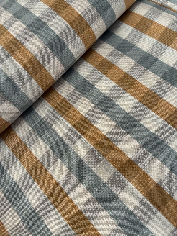 Loneta TEJIDA CUADRO BICOLOR MOSTAZA Y VERDE AGUA 