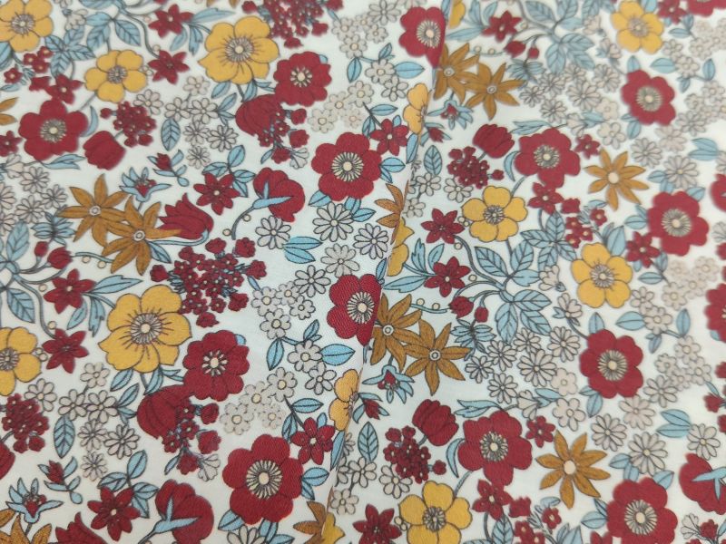 Popelin FLOR GRANATE Y MOSTAZA 