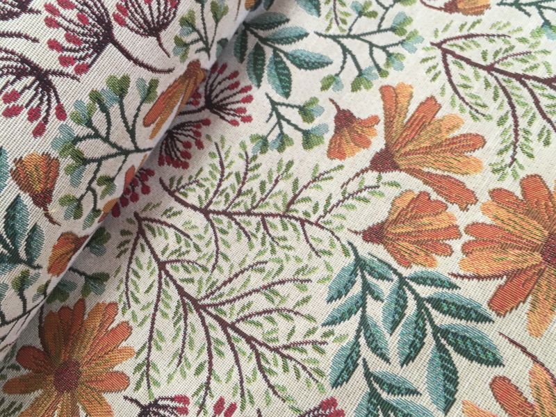 Tapicería jacquard GOBELINO HOJAS VERDE AGUA 