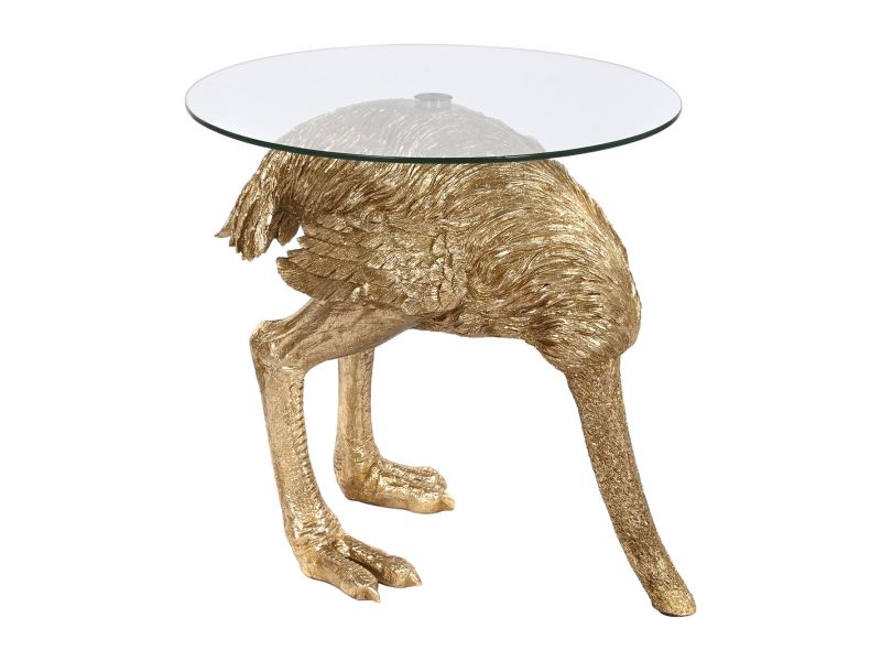 Mesa Avestruz Dorada con Cristal