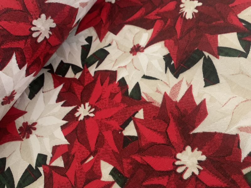 Tela mantel resinado NAVIDAD FLOR DE PASCUA CRUDA Y ROJA 