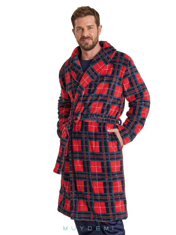 Bata hombre cuadros rojos