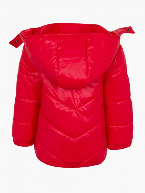 Parka roja de  niña, capucha desmontable con cremallera.