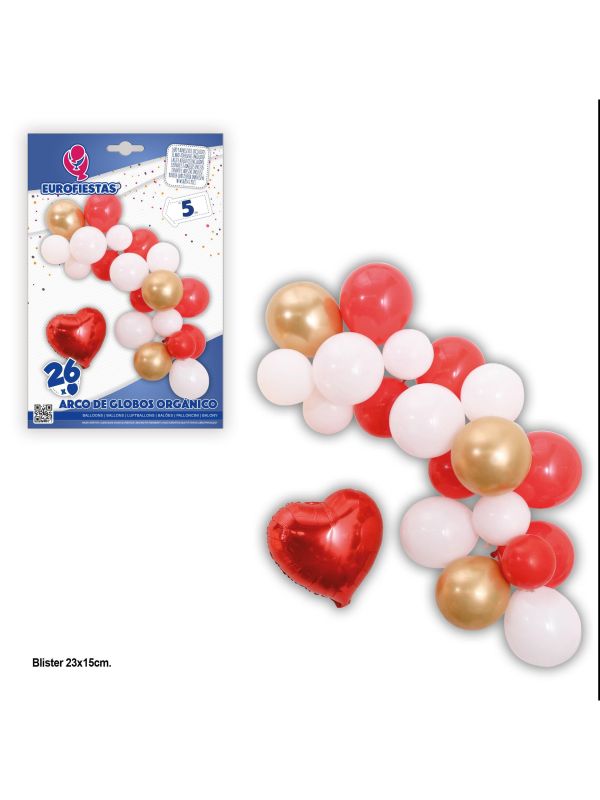 Arco de globos rojo oro corazón