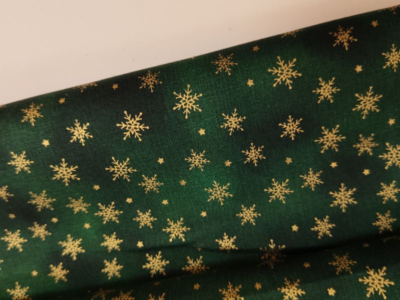 Algodón  NAVIDAD FONDO VERDE ESTRELLA DORADA