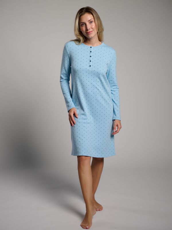Camisón afelpado mujer estampado lunares azul