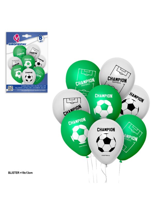 Bolsa de 8 globos futbol verde blanco