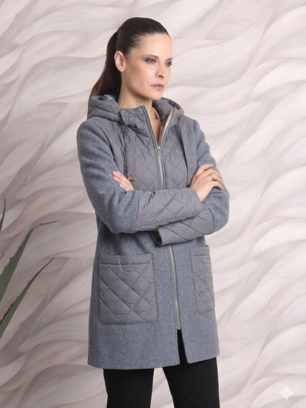 Abrigo Paño Combinado con Acolchado